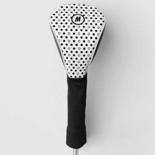 Polka Dots Black en White Initiaal Golfheadcover (Voorkant)