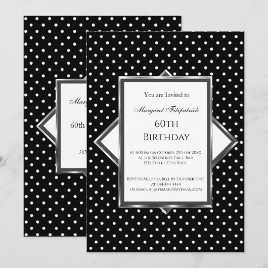 Polka Dots Black White Birthday Party Kaart (Voorkant / Achterkant)