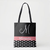 Polka Dots Black White Pink Monogram Script Tote Bag (Voorkant)