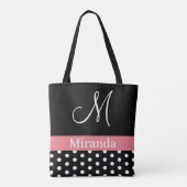 Polka Dots Black White Pink Monogram Script Tote Bag (Achterkant)