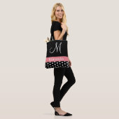 Polka Dots Black White Pink Monogram Script Tote Bag (Op model)