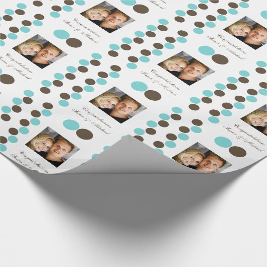 Polka dots blauw bruin foto cadeaupapier (Hoek)