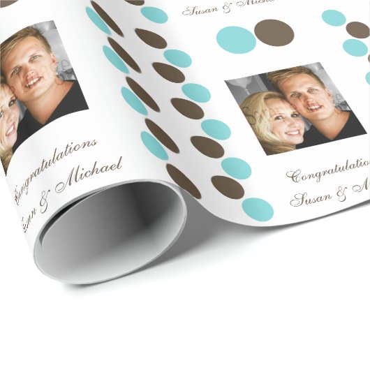 Polka dots blauw bruin foto cadeaupapier (Rol Hoek)