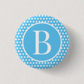 Polka Dots Blue Custom initiaal letter Ronde Button 3,2 Cm (Voorkant)