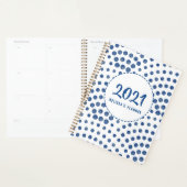 Polka Dots Blue Girly Moderne Personalized Yarly Planner (Display)