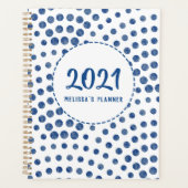Polka Dots Blue Girly Moderne Personalized Yarly Planner (Voorkant)