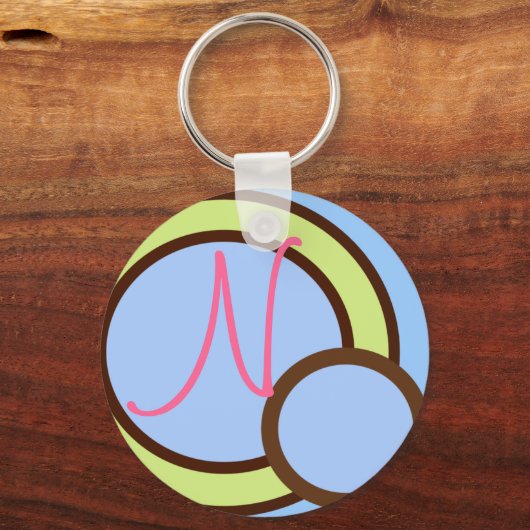 Polka Dots - Blue - Monogram Sleutelhanger (Voorkant)