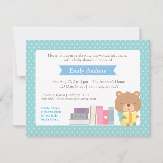Polka Dots Book Thécute Teddy Bear Baby shower Kaart (Voorkant)
