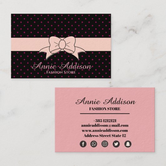 Polka Dots Bow Pattern Visitekaartje (Voorkant / Achterkant)