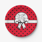  Polka Dots & Bows Vrijgezellenfeest Rood Zwart Papieren Bordje (Voorkant)