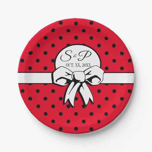  Polka Dots & Bows Vrijgezellenfeest Rood Zwart Papieren Bordje (Voorkant)