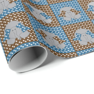 Polka Dots Brown en Blue Elephants Cadeaupapier