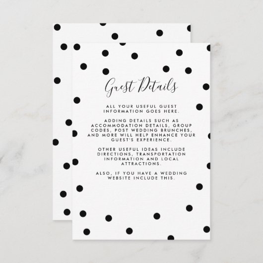 Polka Dots Bruiloft Gast Informatie Details Informatiekaartje (Voorkant / Achterkant)