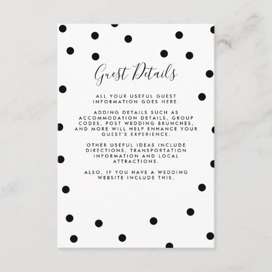 Polka Dots Bruiloft Gast Informatie Details Informatiekaartje (Voorkant)