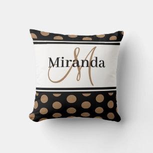 Polka Dots Bruin Wit Streep Zwart Monogram Kussen