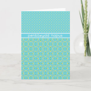 Polka Dots Daffodils Verjaardag Kaart: Welsh Groet Kaart