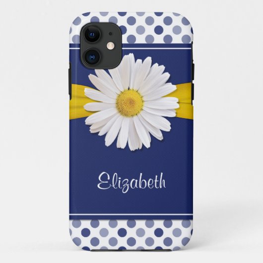 Polka Dots Daisy Navy blauw lint Case-Mate iPhone Case (Achterkant)
