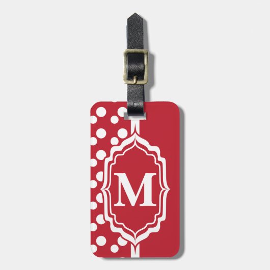 Polka Dots | DIY-monogram | Donkerrood Bagagelabel (Voorkant verticaal)