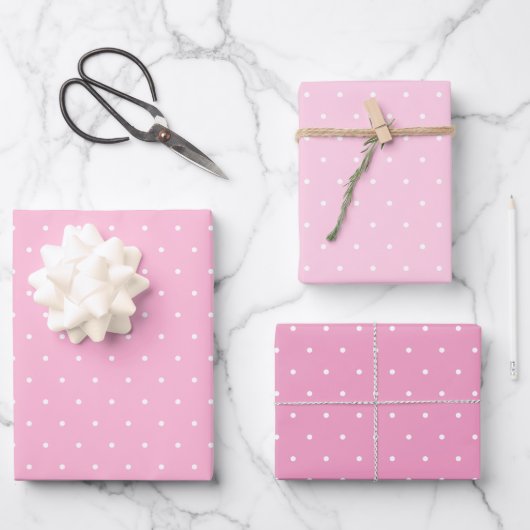 Polka Dots Drie Pinks Verpakking Papier Bladen Inpakpapier Vel (Voorkant)