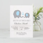 Polka Dots Elephant Baby shower Grey and Blue Kaart (Staand voorkant)