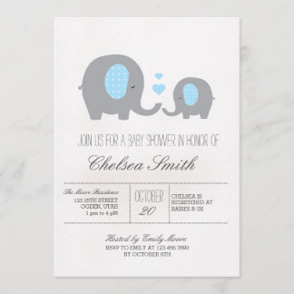Polka Dots Elephant Baby shower Grey and Blue Kaart