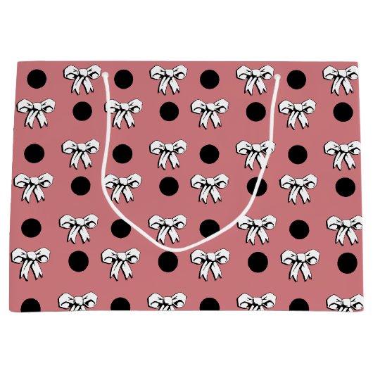 Polka Dots en Bogen Roze Wit Zwart Retro Stijl Groot Cadeauzakje (Voorkant)
