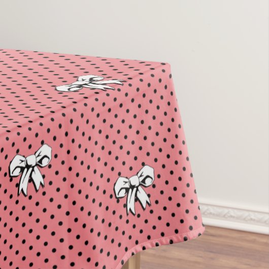 Polka Dots en Bogen Roze Zwart Wit Retro Stijl Tafelkleed (Voorbeeld)