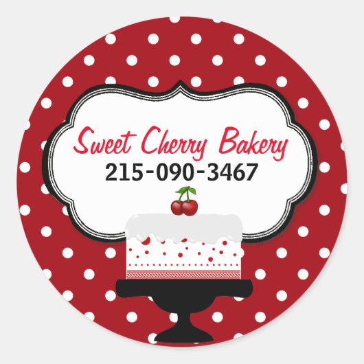 Polka Dots en Cherry Cake Bakery Sticker (Voorkant)