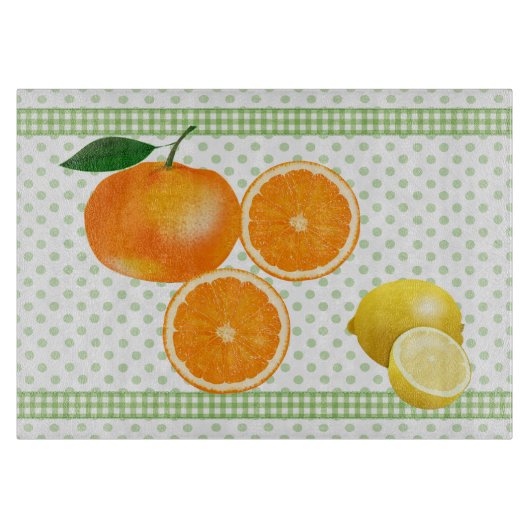 Polka Dots en Citrus Glass Cutting Board Snijplank (Voorkant)