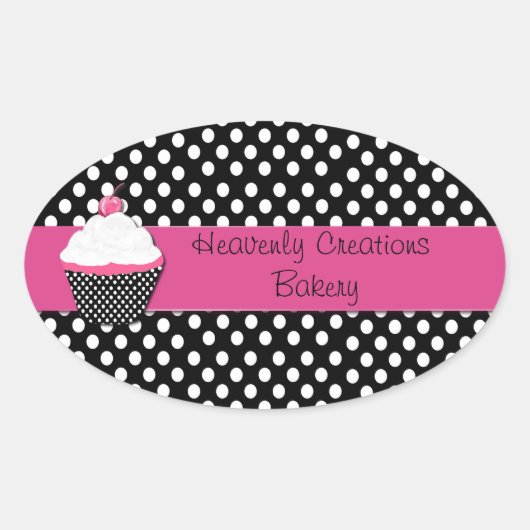 Polka Dots en Cupcake Bakery Box Stickers (Voorkant)