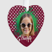 Polka Dots en foto op bordeauxrood Ornament (voorkant)