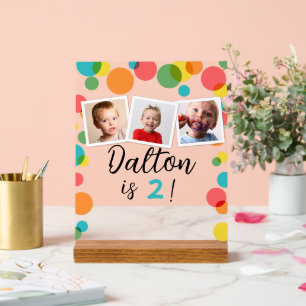 Polka Dots en foto's Gepersonaliseerde Verjaardag Acryl Bord