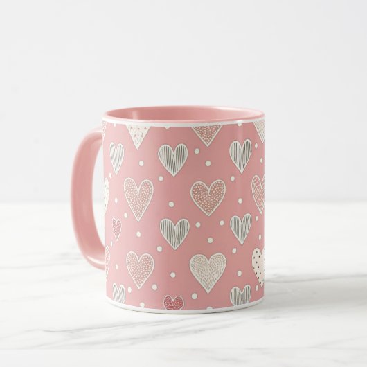 Polka Dots en Harten Roze Valentijnsdag Patroon Mok (Voorkant links)