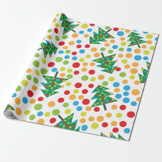 Polka Dots en kerstboom Cadeaupapier (Uitgerold)