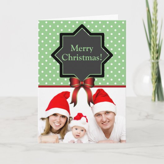 Polka Dots en Red Bow Aangepaste kerstfoto's Feestdagen Kaart (Voorkant)