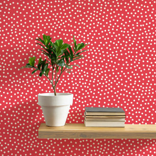 Polka Dots en Spots Cream op Rood Behang