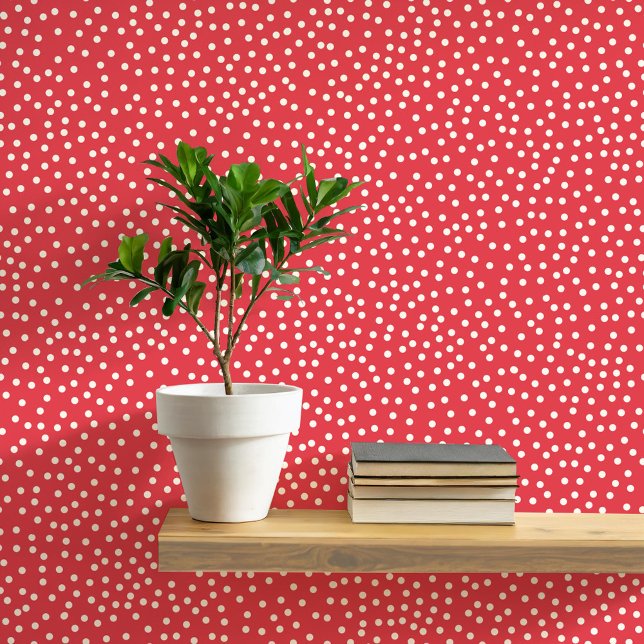 Polka Dots en Spots Cream op Rood Behang (Pretty polka dots and spots pattern peel and stick wallpaper in cream and rich festive red)