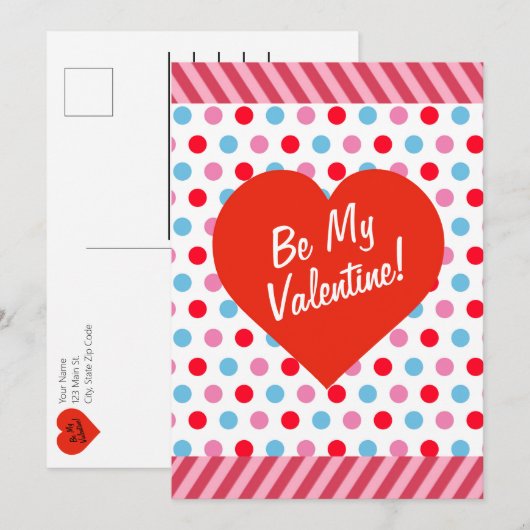 Polka dots en strepen Valentijn Kaart (Voorkant / Achterkant)