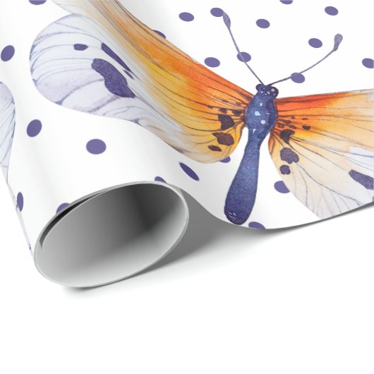 Polka dots en vlinders cadeaupapier (Rol Hoek)