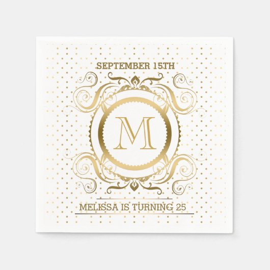 Polka Dots & Floral Lijst in wit en goud Servet (Voorkant)