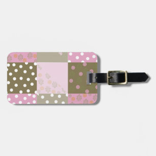 Polka Dots Flowers Brown roze Quilt Bagagelabel