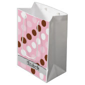 Polka Dots, gebotteld patroon, roze, bruin, Jouw n Medium Cadeauzakje (Voorkant Gekanteld)