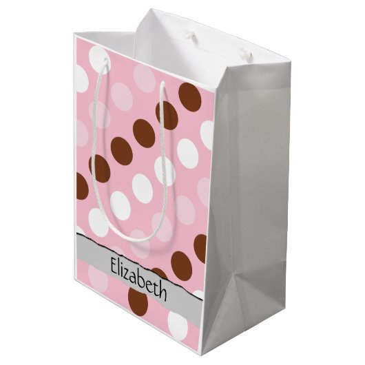 Polka Dots, gebotteld patroon, roze, bruin, Jouw n Medium Cadeauzakje (Achterkant Gekanteld)