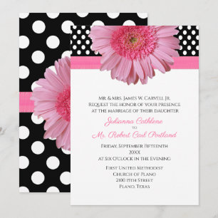Polka Dots & Gerber Daisy Wedding Invitation Kaart