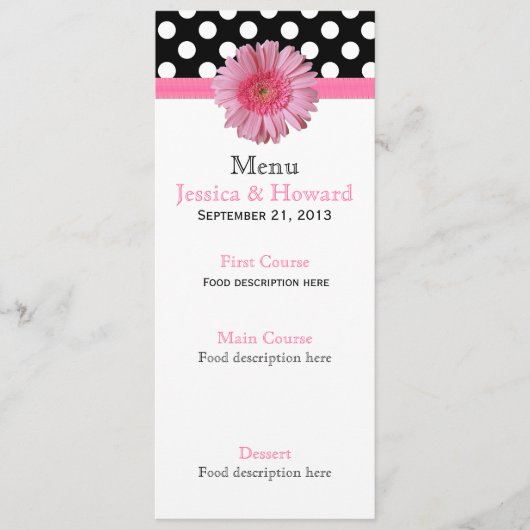 Polka Dots & Gerber Daisy Wedding Table Menu (Voorkant)