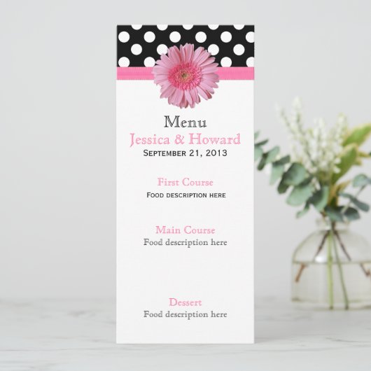 Polka Dots & Gerber Daisy Wedding Table Menu (Staand voorkant)