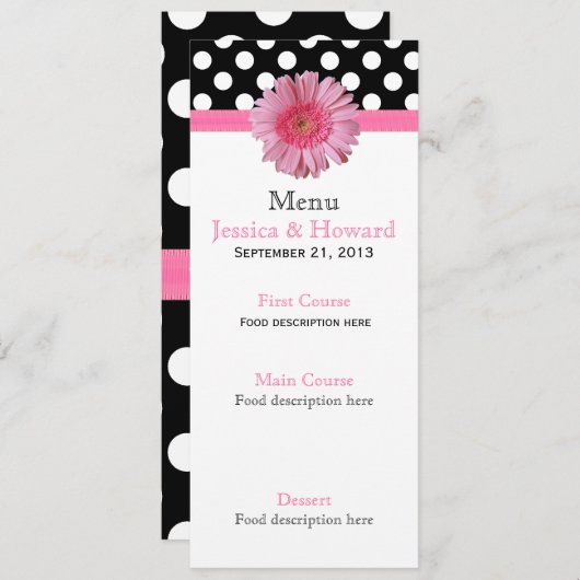 Polka Dots & Gerber Daisy Wedding Table Menu (Voorkant / Achterkant)
