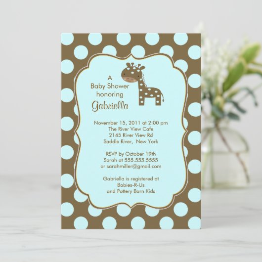 Polka Dots Giraffe Boy Baby shower Uitnodiging (Staand voorkant)