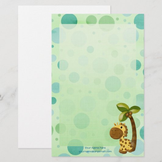 Polka Dots Giraffe - Neutraal Baby en Kinder thema Briefpapier (Voorkant / Achterkant)
