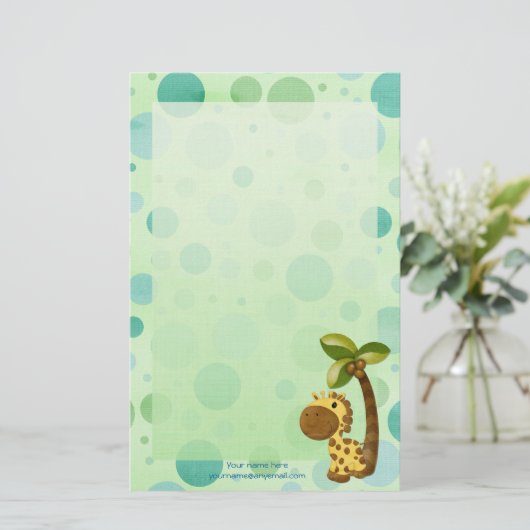 Polka Dots Giraffe - Neutraal Baby en Kinder thema Briefpapier (Staand voorkant)